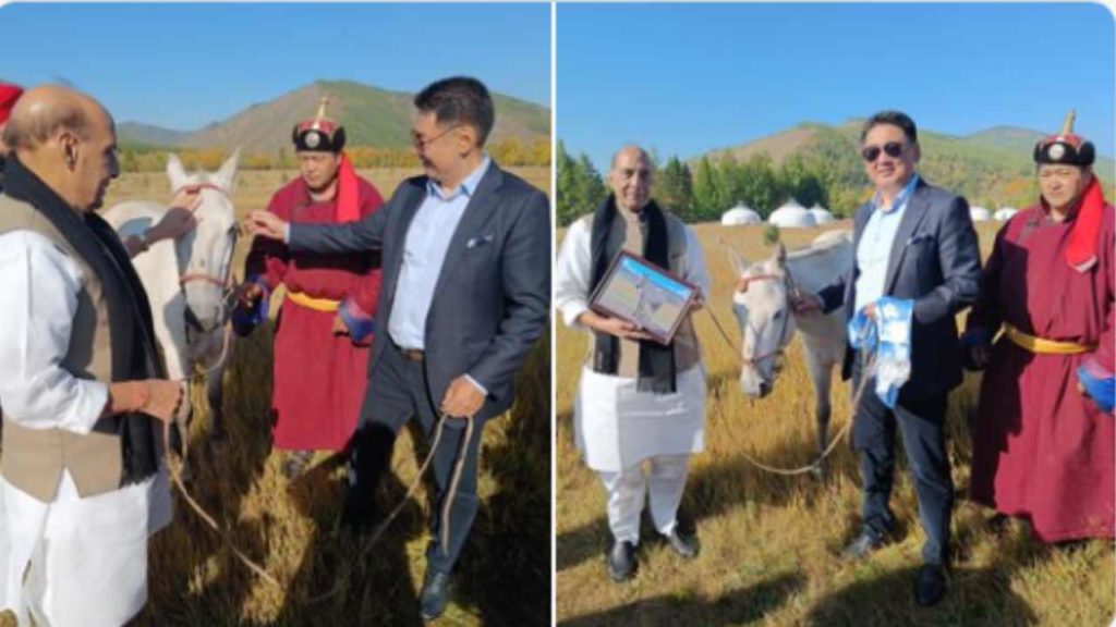 Rajnath Singh Gifted Horse By Mongolian President,