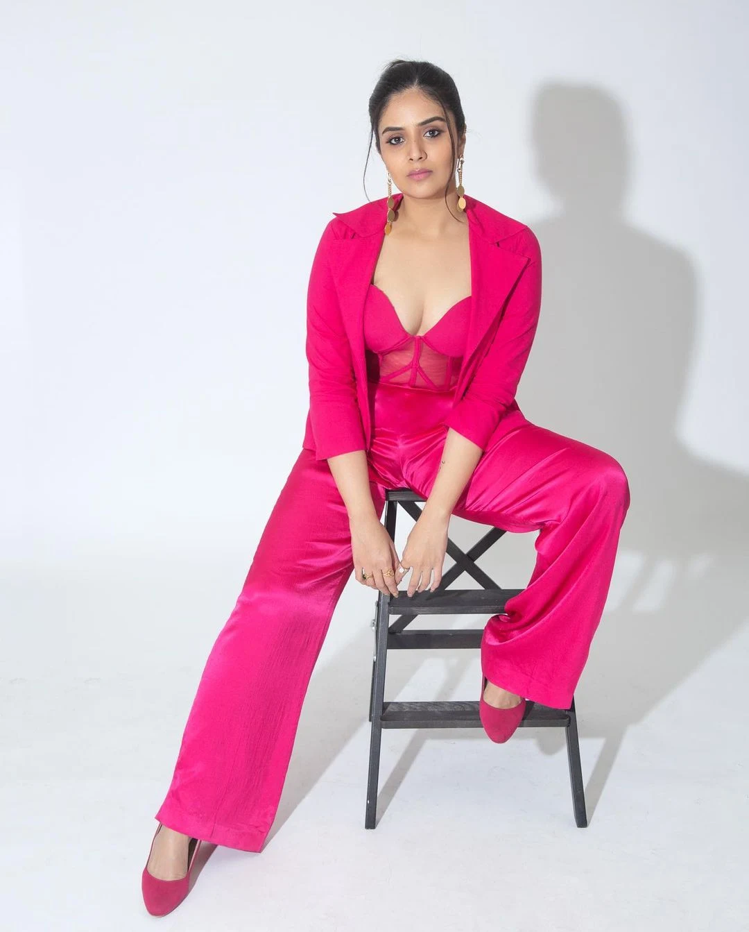Sreemukhi Poses in Pink Dress