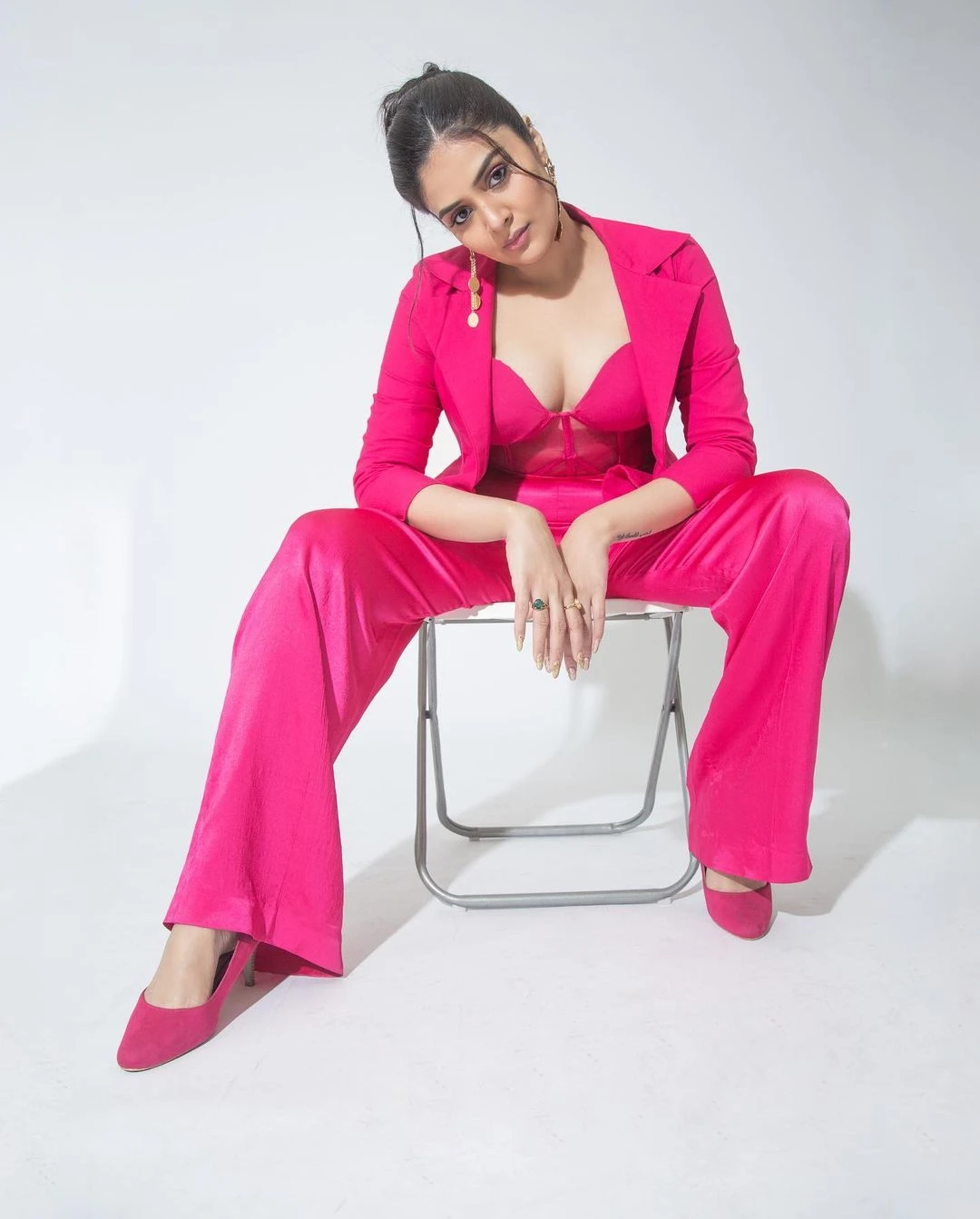 Sreemukhi Poses in Pink Dress