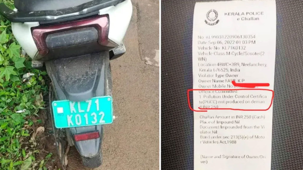 Photo Shows Electric Scooter Owner Fined For Not Having Valid Pollution Certificate In Kerala