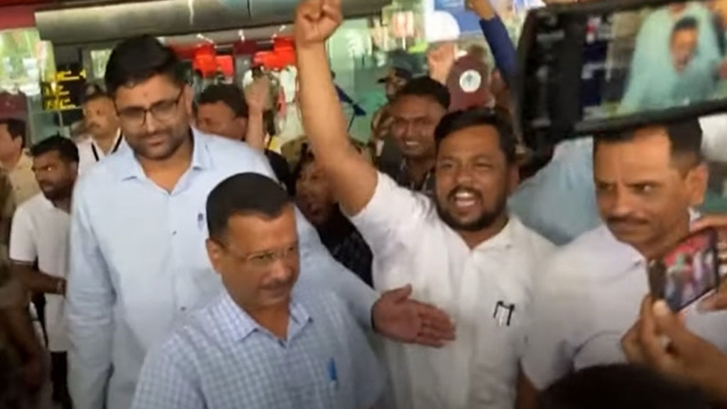Modi Modi Chants At Airport As Arvind Kejriwal Visits Gujarat