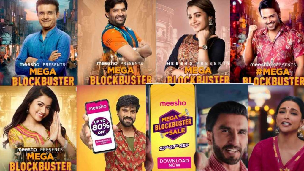 Meesho app done a ad with stars for Mega BlockBuster sale
