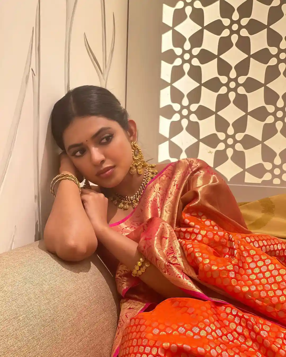 Shivani Rajasekhar Shines in Red Silk Saree like  Godess Mahalakshmi 