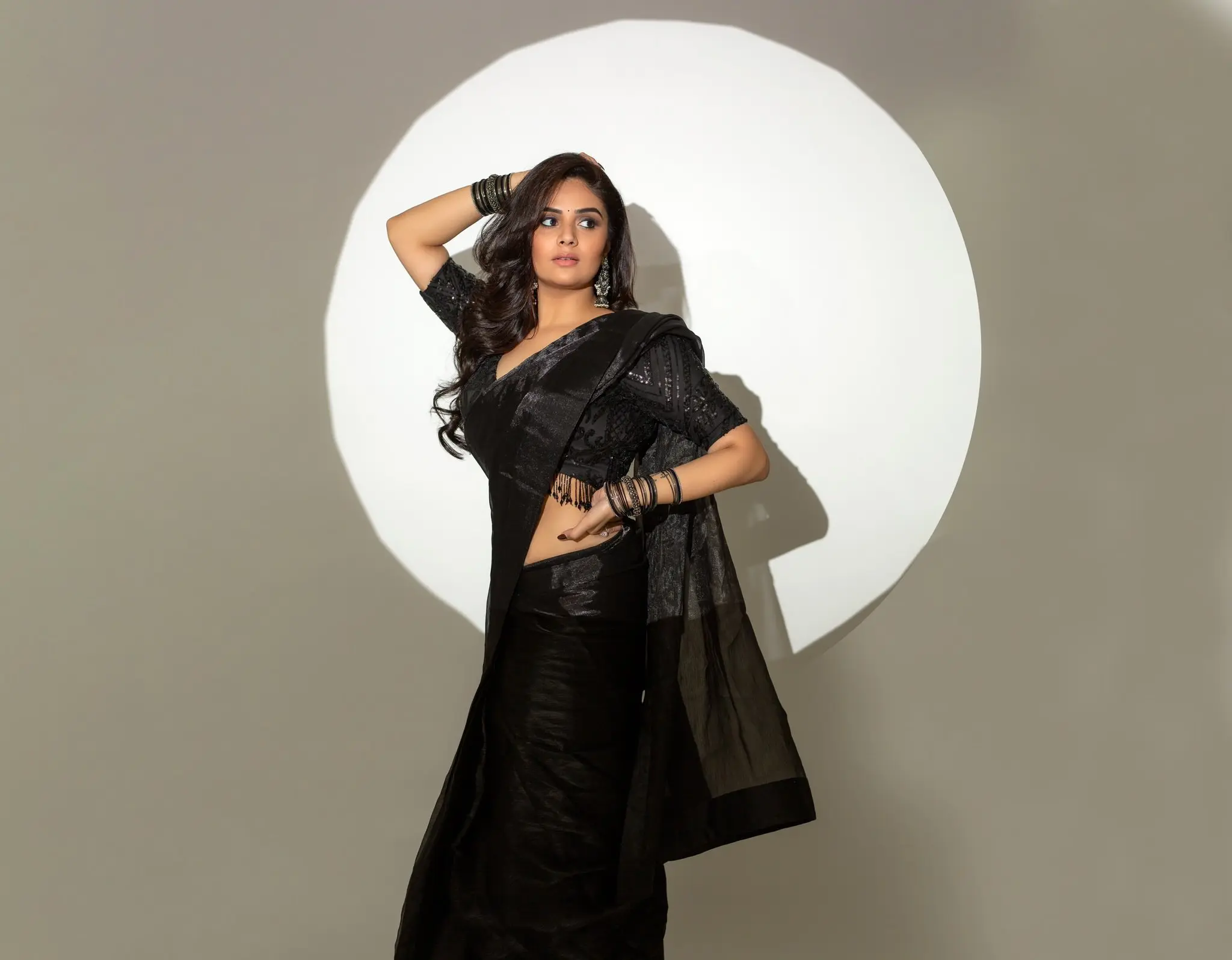 Sreemukh Stunning In Black Saree