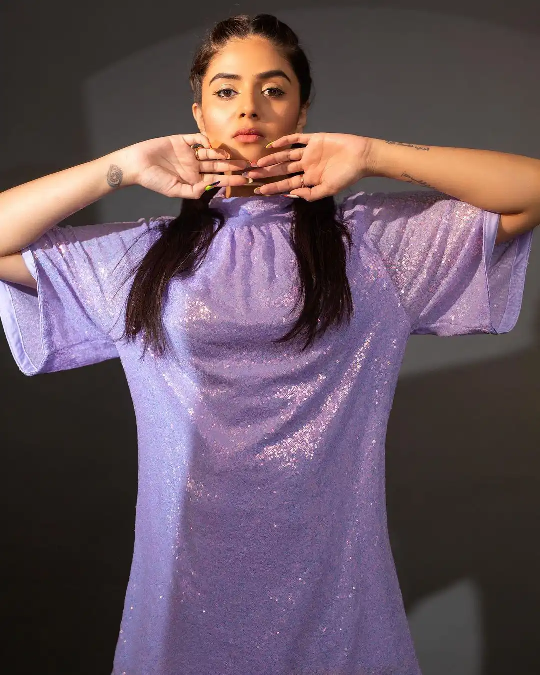 Sreemukhi Photoshoot only with Long T Shirt