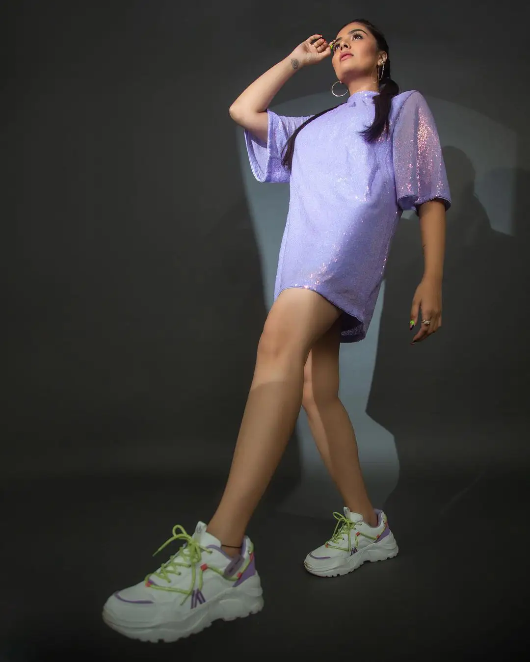 Sreemukhi Photoshoot only with Long T Shirt