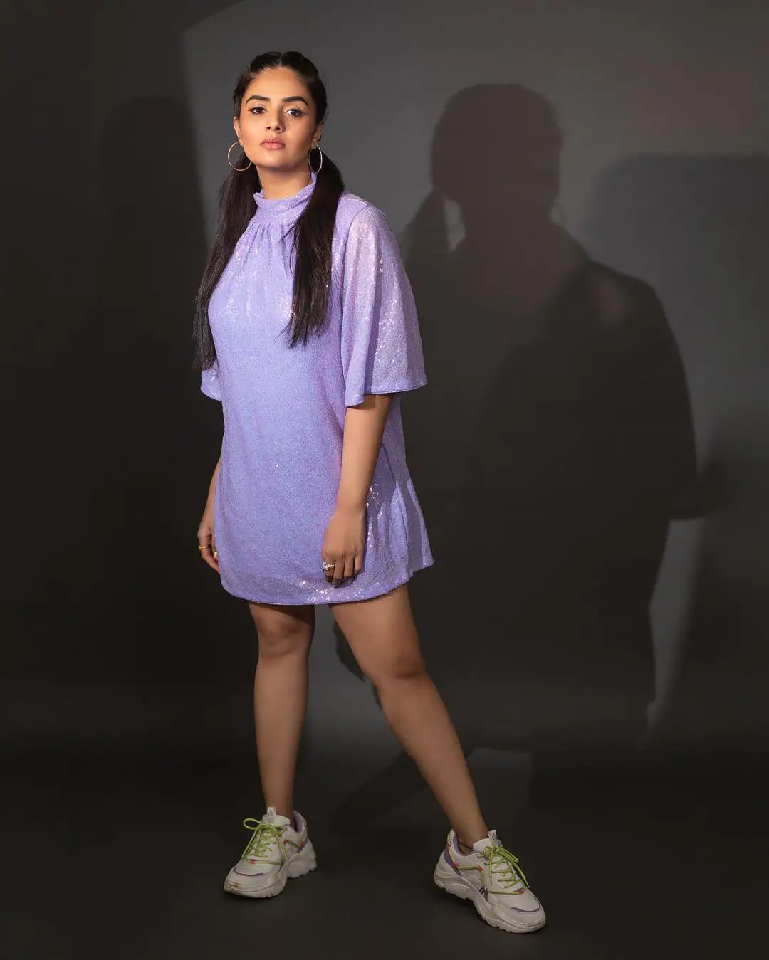 Sreemukhi Photoshoot only with Long T Shirt