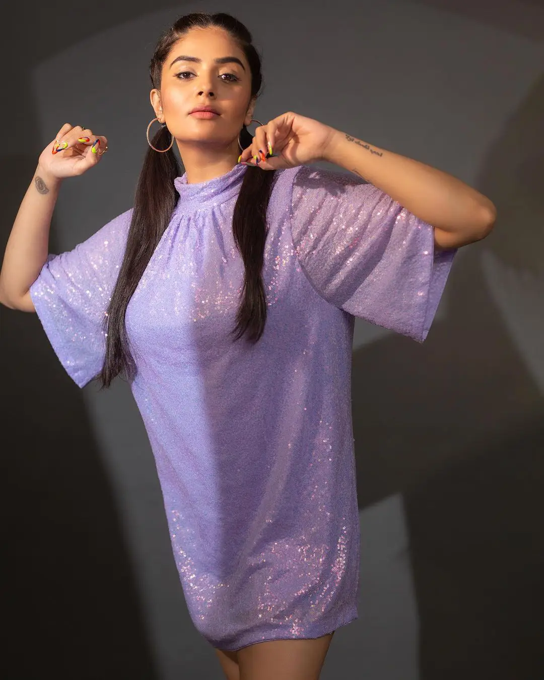 Sreemukhi Photoshoot only with Long T Shirt