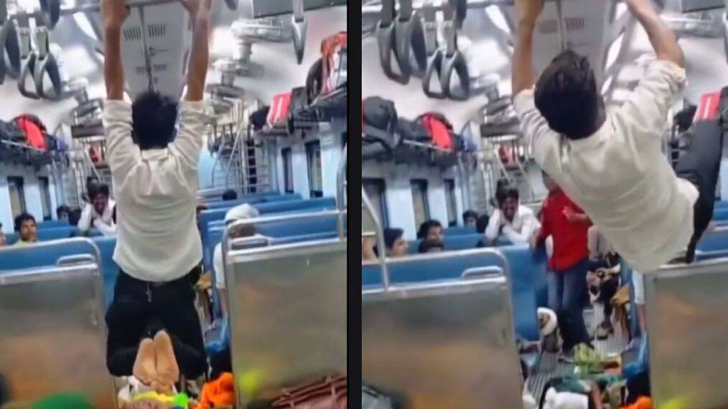 Viral video: Man swings on handrail inside local train, netizens awed by 'Spiderman'