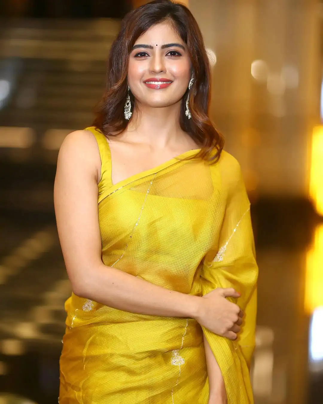 Amritha Aaiyer Shines like Gold in Yellow Saree