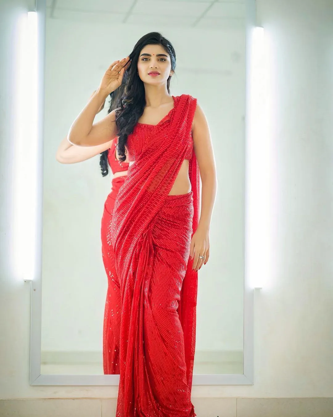 Jabardasth Varsha saree pics