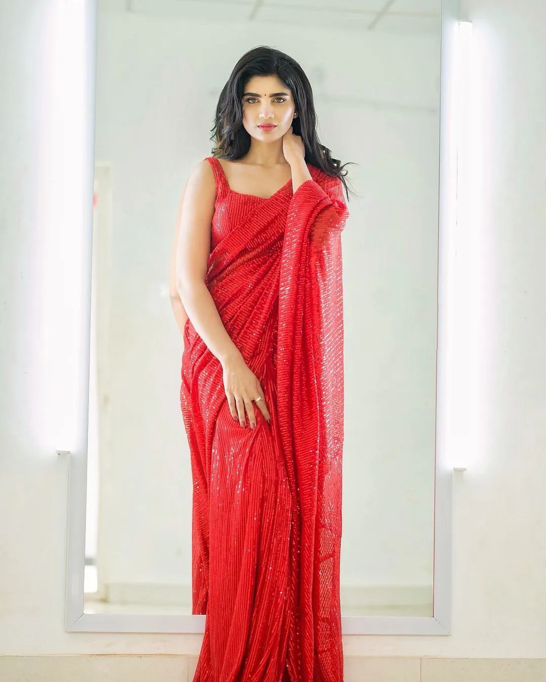 Jabardasth Varsha saree pics