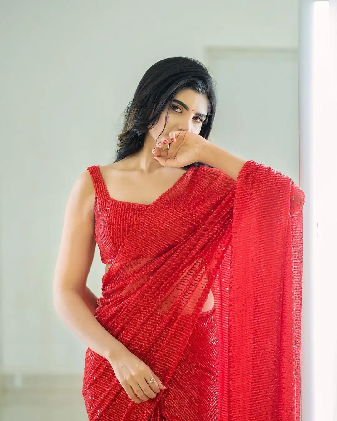 Jabardasth Varsha saree pics