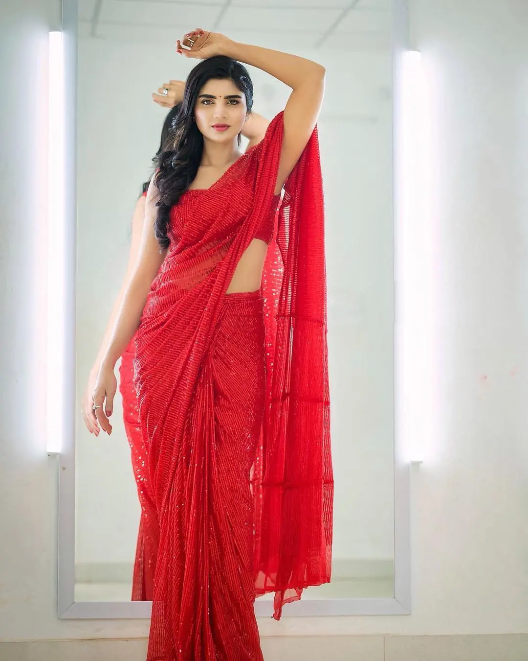 Jabardasth Varsha saree pics