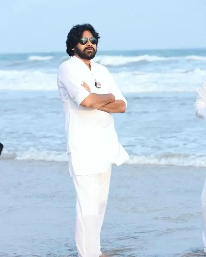 Pawan Kalyan At Vizag Beach Pics Goes Viral