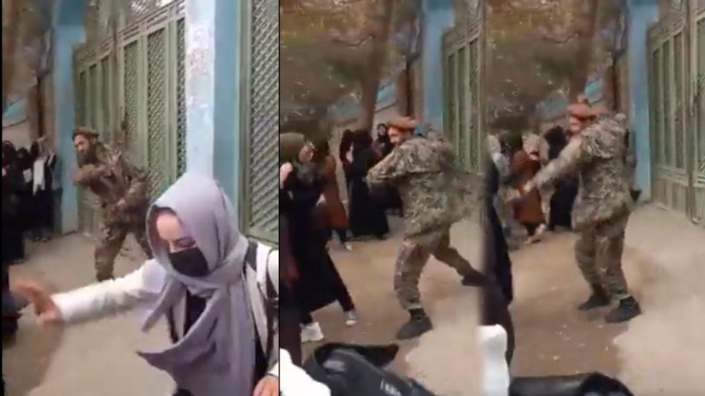 Taliban official beating women protesting for their right to study