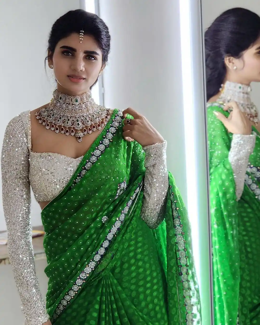 Varsha is sparkling with a necklace around her neck