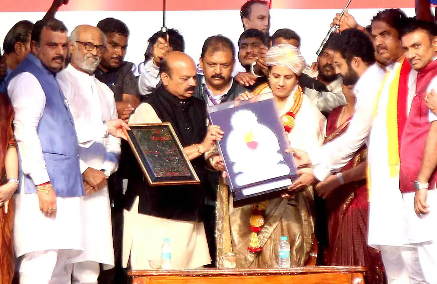 NTR and Rajinikanth at Karnataka Rathna Award Ceremony to Puneeth Rajkumar 