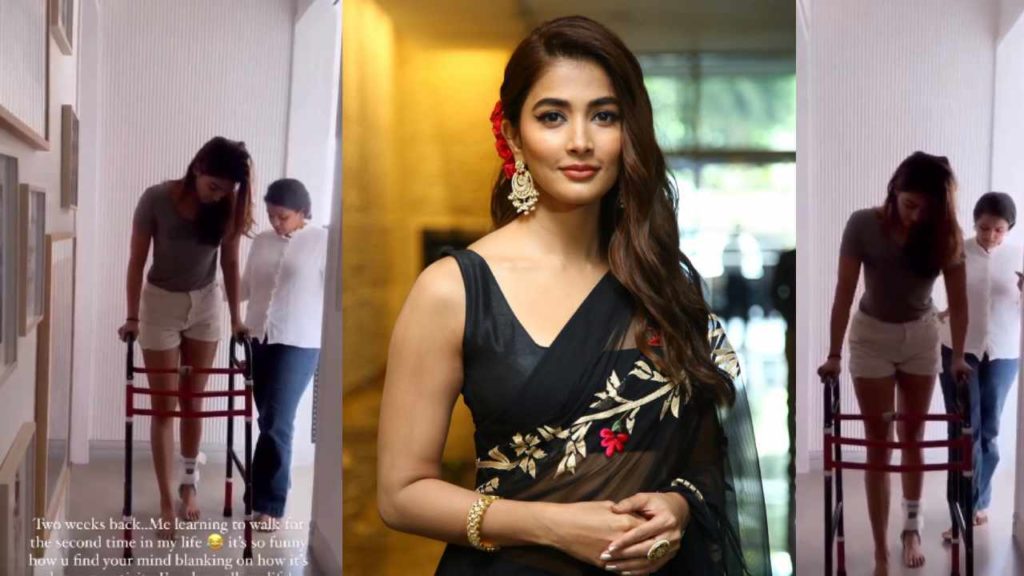 pooja hegde still not recovering from leg pain and walking with help of walker