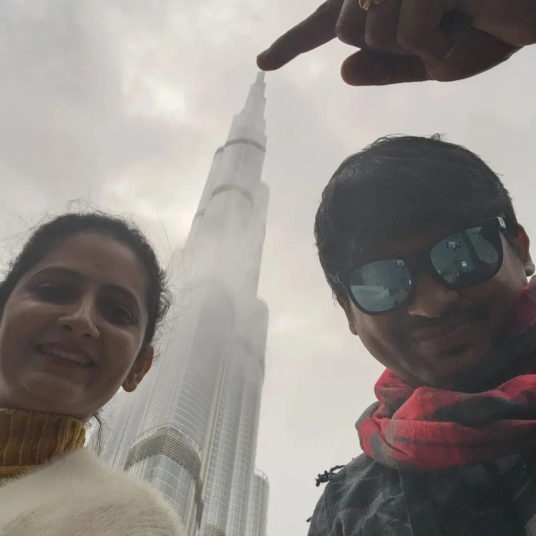 Jabardasth Rakesh and jordar sujatha at burj khalifa