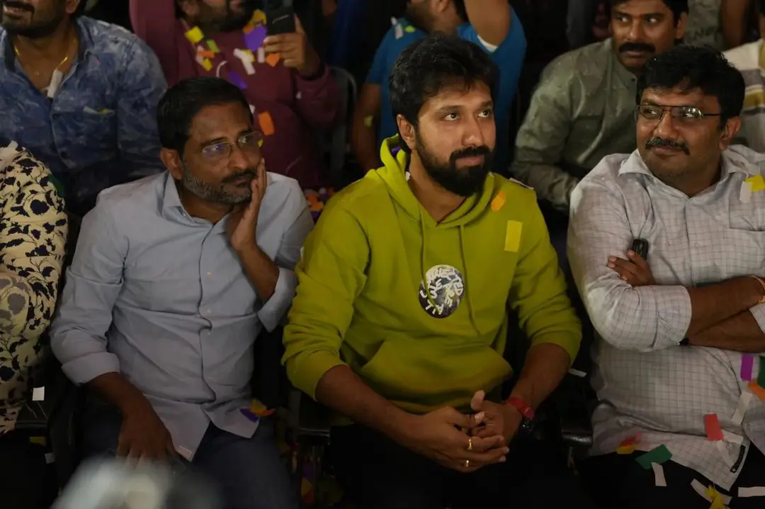 Waltair Veerayya movie unit at Poonakalu Loading song Launch in Sandhya 70mm Theater