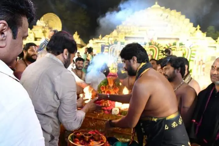 Chiranjeevi at Talasani Srivas Yadav Ayyappa Swami Padipooja