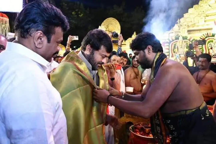 Chiranjeevi at Talasani Srivas Yadav Ayyappa Swami Padipooja
