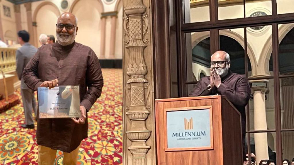 Keeravani receiving Los Angeles Film Critics Award