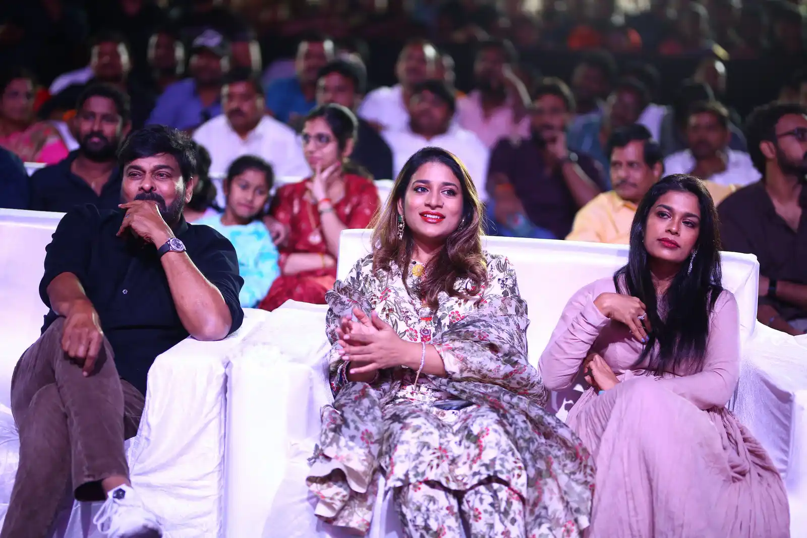 Mega Star Chiranjeevi Daughters in Waltair Veerayya pre release event