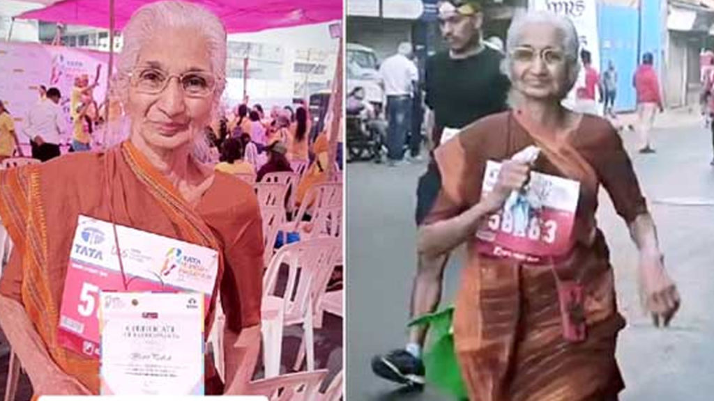80-yr-old woman running Mumbai marathon in saree, sneakers