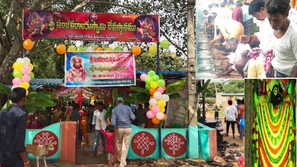 mans pray and prepare pongal in Hanuman temple