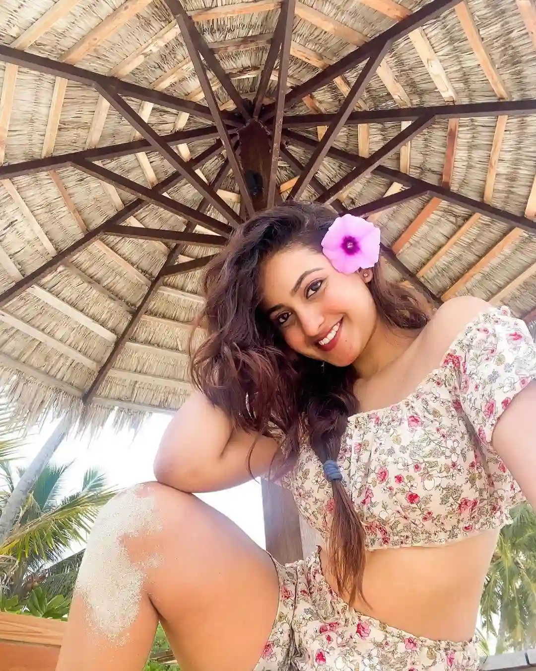 Deepika Pilli cute poses in maldives beach with short dresses 