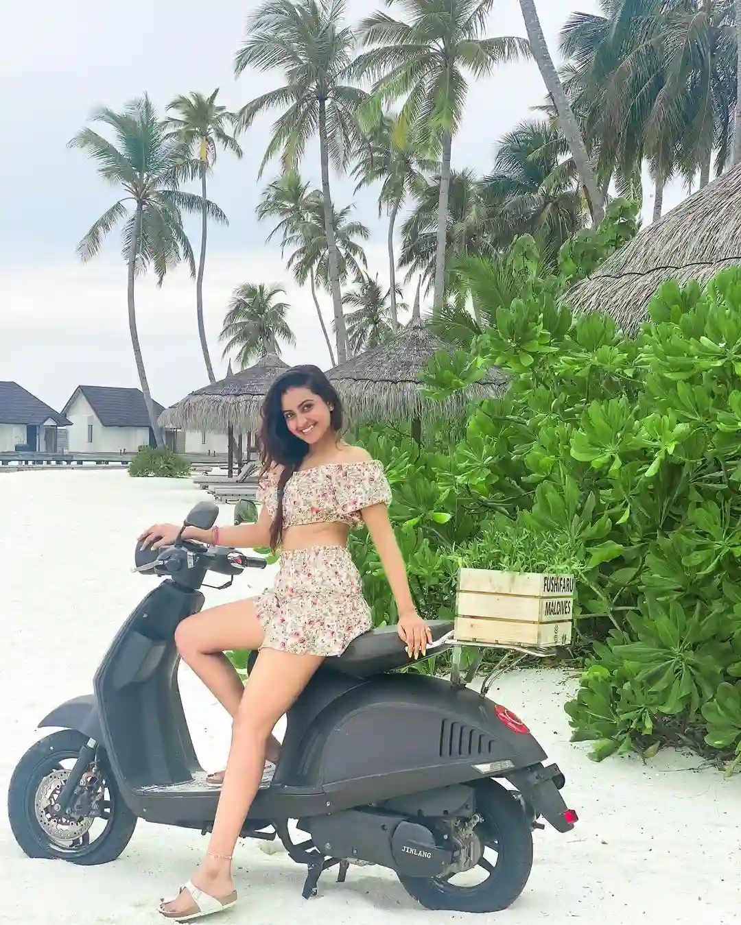 Deepika Pilli cute poses in maldives beach with short dresses 