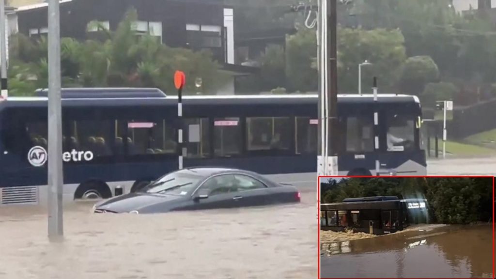 Metro Bus Speeding Through Deep Floodwater