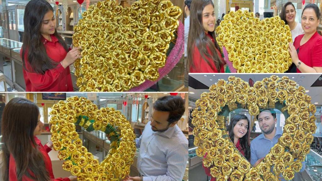 Surat Woman gifts 108 gold roses bouquet