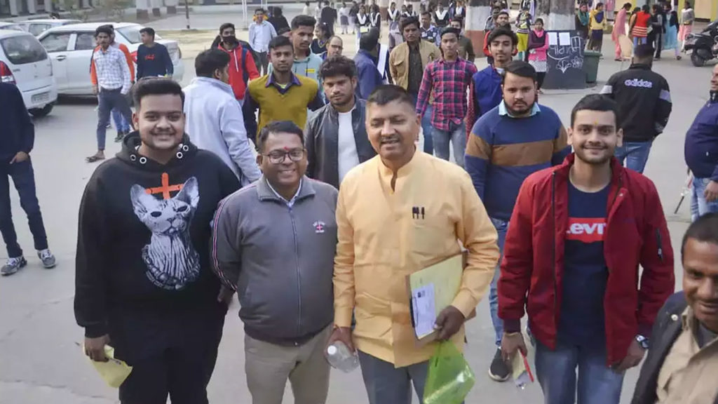 BJP leader rajesh mishra with hall ticket and pad to class 12 exam hall