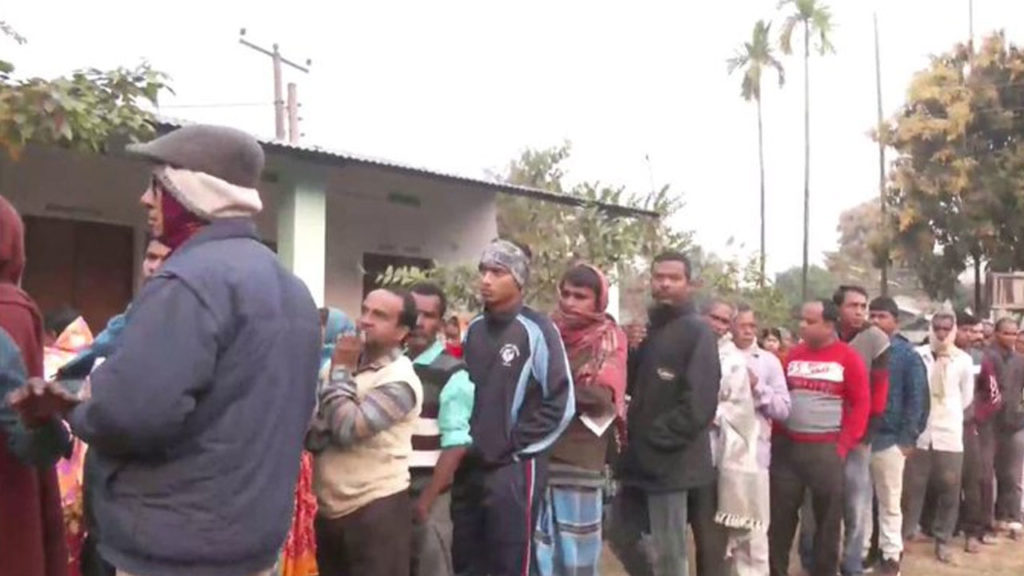 Voters lined up in front of the polling stations. Polling is going on in Tripura