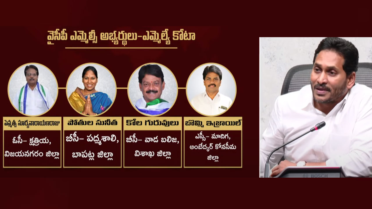 CM Jagan: ఎప్పుడూ జరగని విధంగా సామాజిక న్యాయం.. ఎమ్మెల్సీ అభ్యర్థుల ఎంపికపై సీఎం జగన్ CM Jagan: ఎప్పుడూ జరగని విధంగా సామాజిక న్యాయం.. ఎమ్మెల్సీ అభ్యర్థుల ఎంపికపై సీఎం జగన్