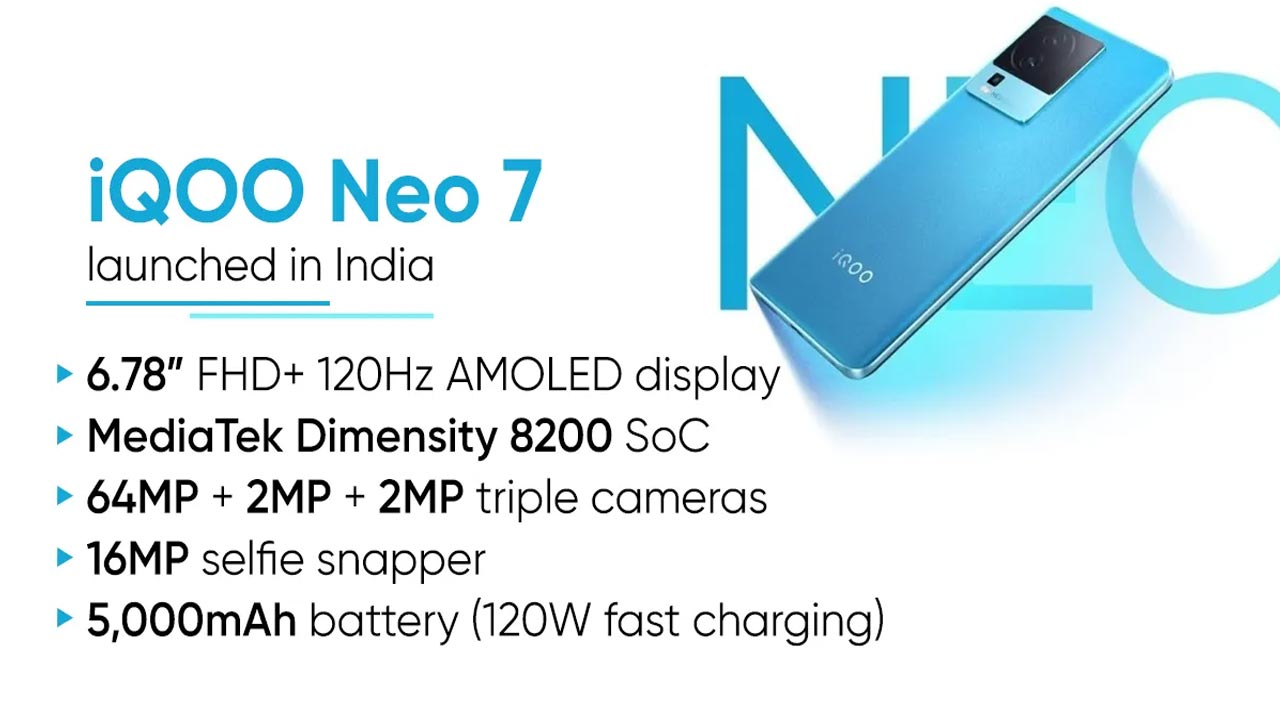 iQOO Neo 7 with 120W charging, 64MP OIS camera launched in India, price starts at Rs 29,999