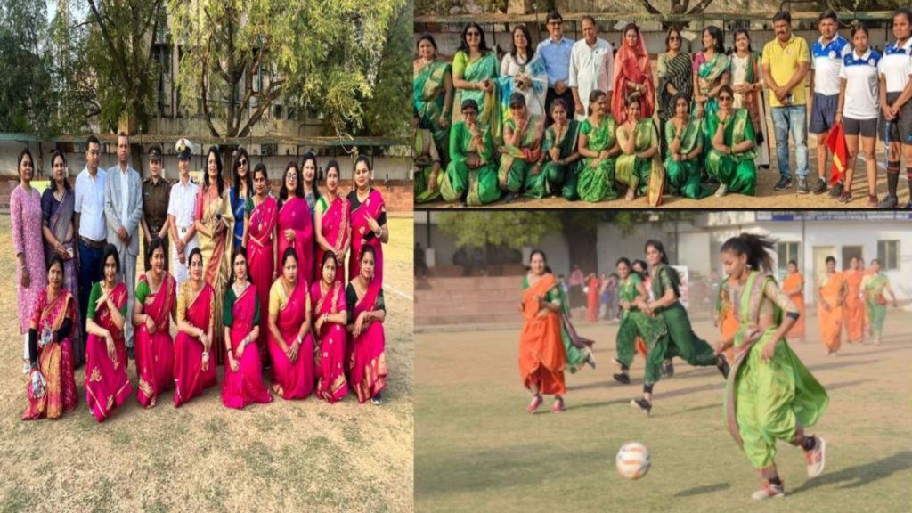Gwalior women playing Football wearing Sarees