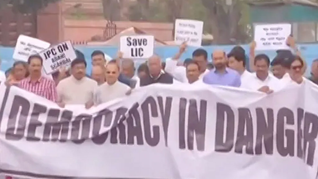 Opposition MPs protest march seeking JPC probe into Adani issue