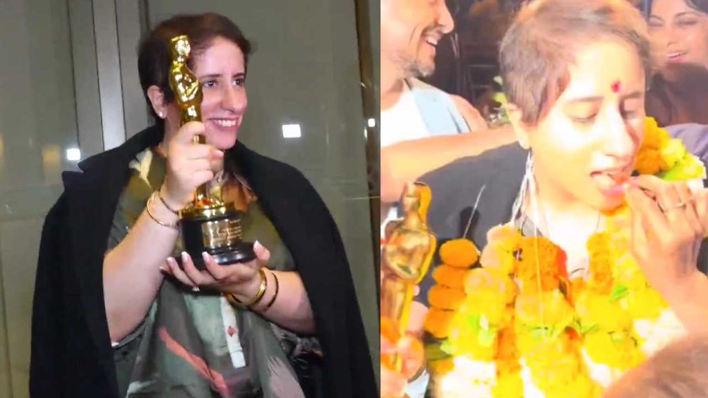 Guneet Monga return to India with her Oscar Award grand receiving at mumbai Airport