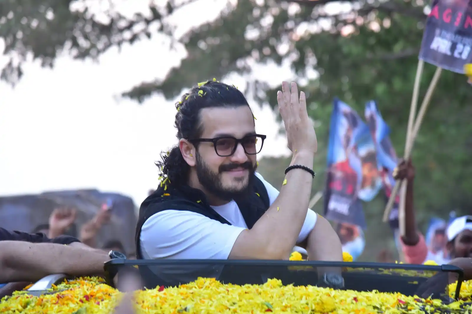 Akkineni Akhil Bike rally for Agent trailer launch at kakinada