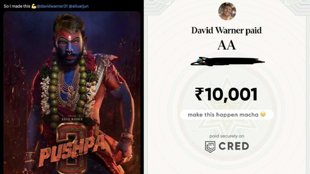 David Warner paid 10001 rupees for pushpa 2 getup