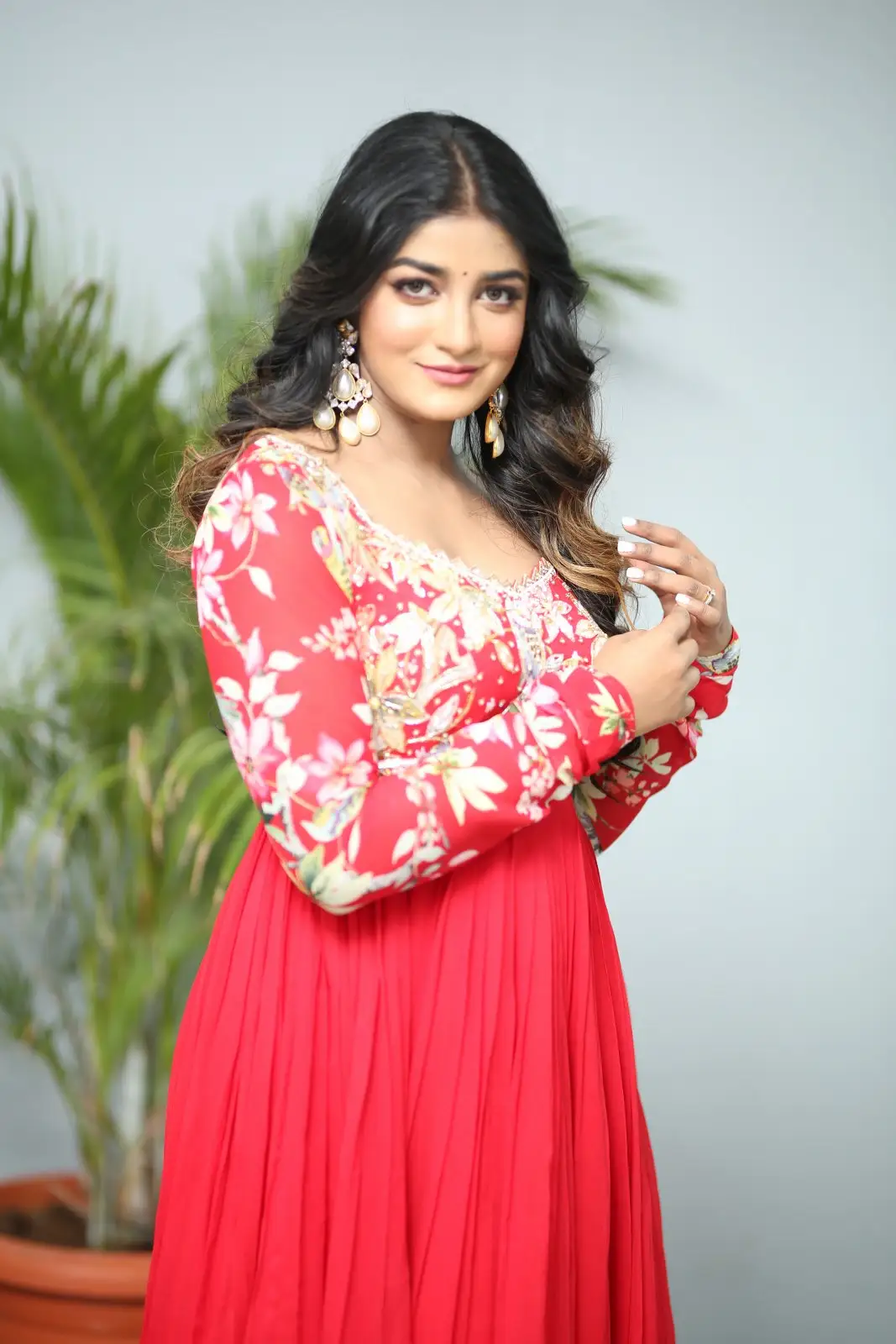 Dimple Hayathi cute looks in Red Punjabi Dress
