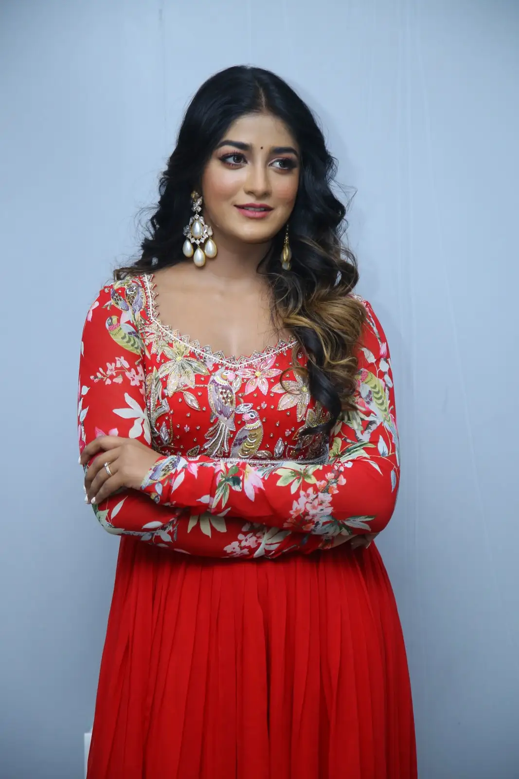 Dimple Hayathi cute looks in Red Punjabi Dress
