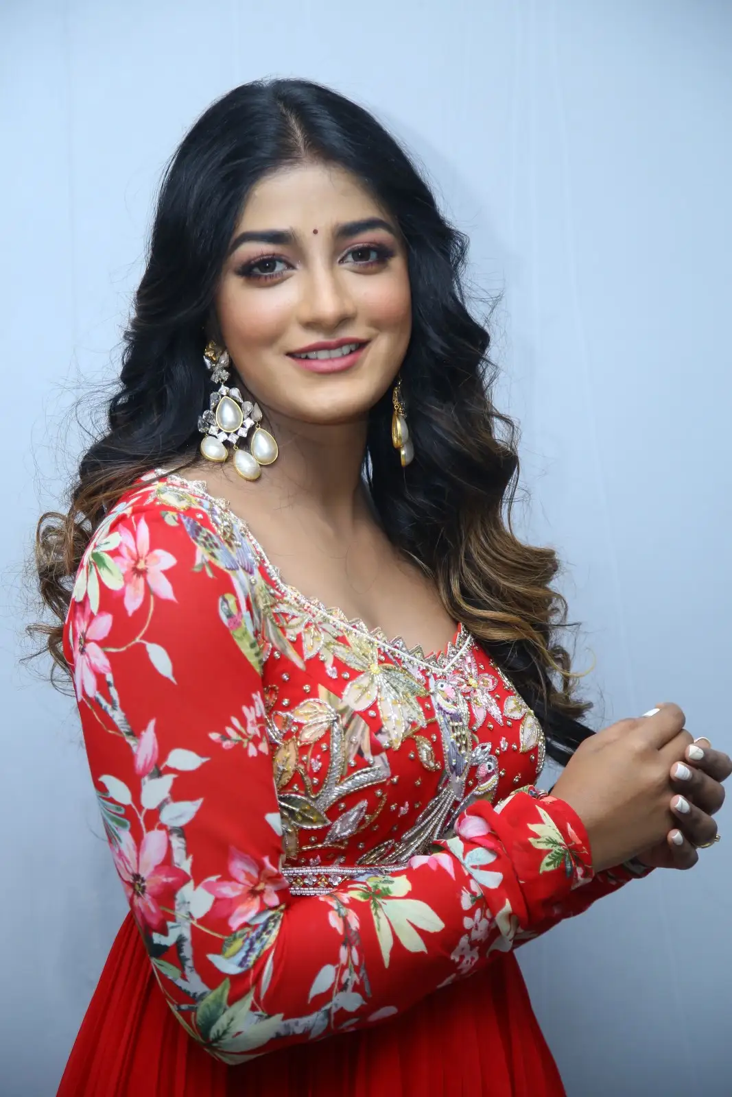 Dimple Hayathi cute looks in Red Punjabi Dress