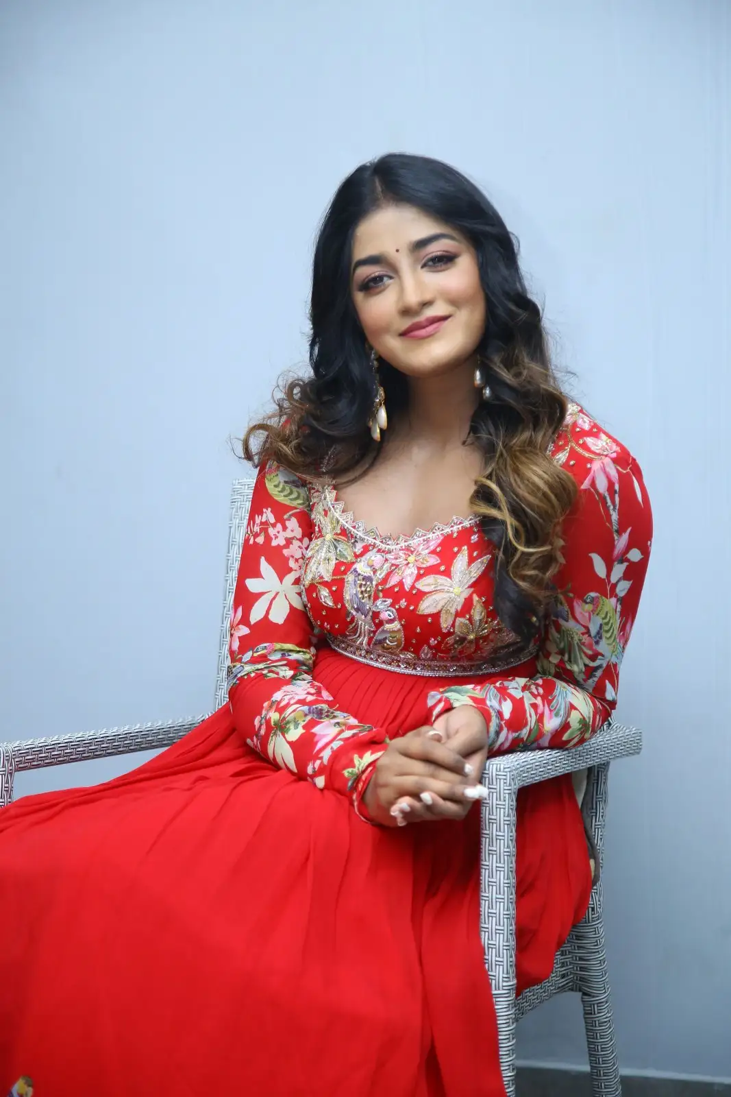 Dimple Hayathi cute looks in Red Punjabi Dress