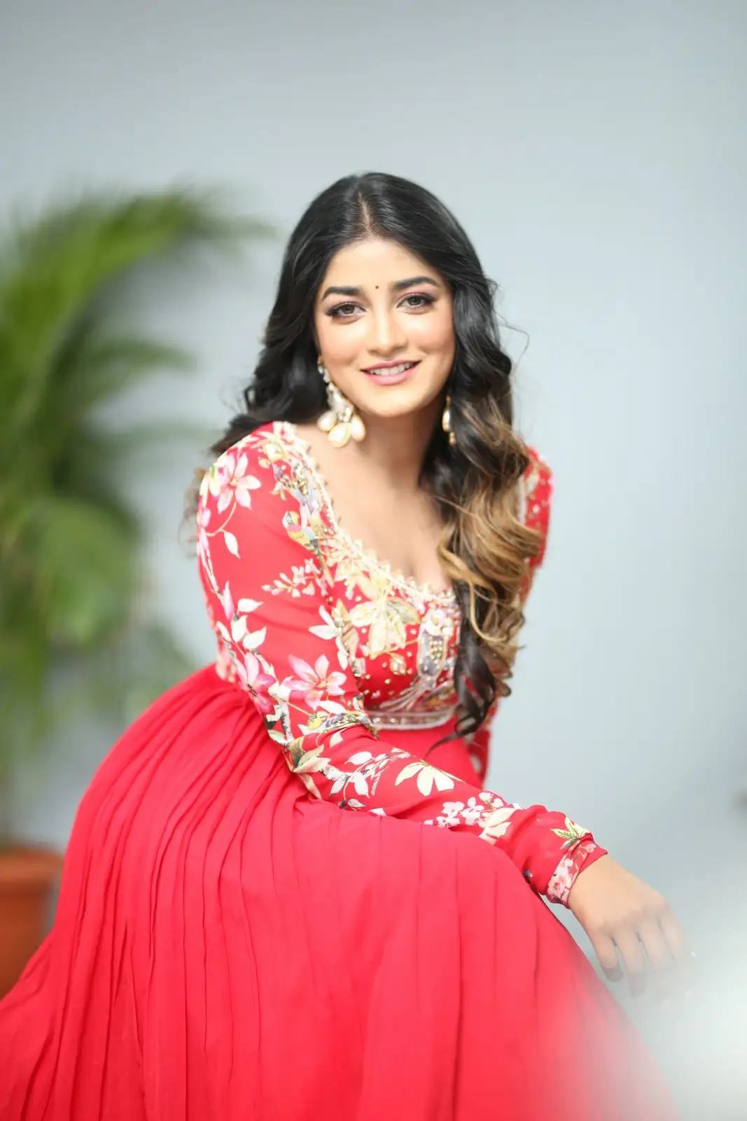 Dimple Hayathi cute looks in Red Punjabi Dress