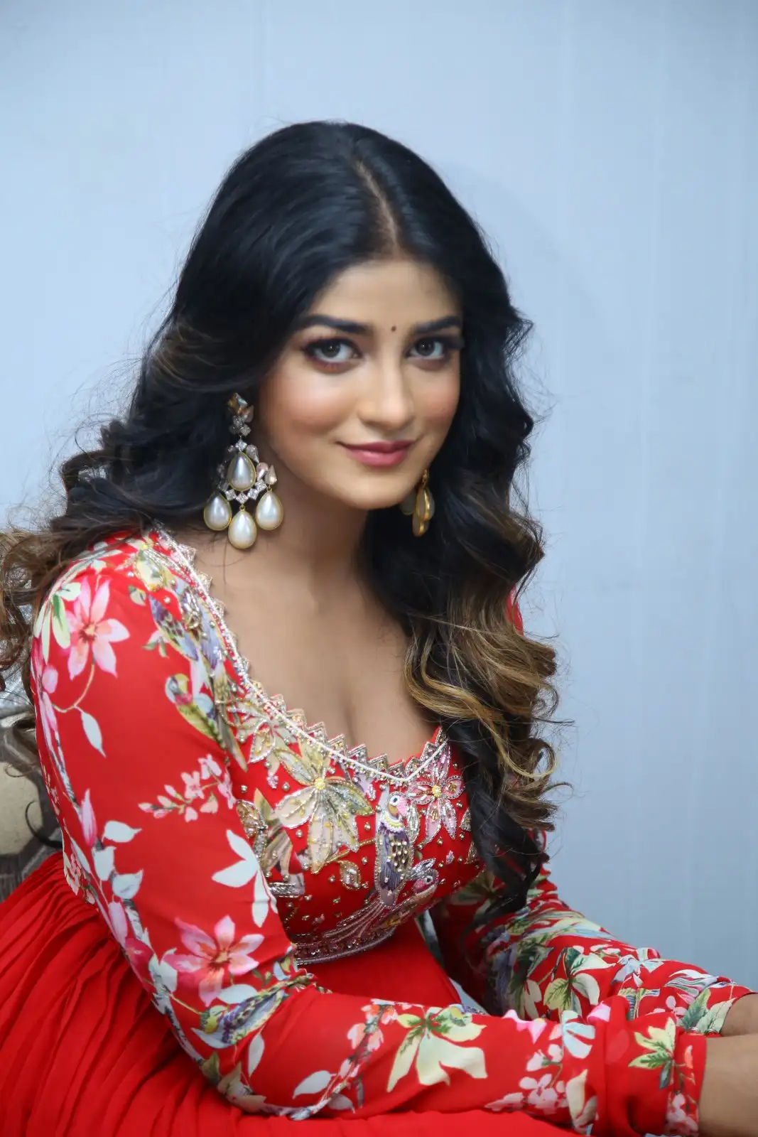 Dimple Hayathi cute looks in Red Punjabi Dress